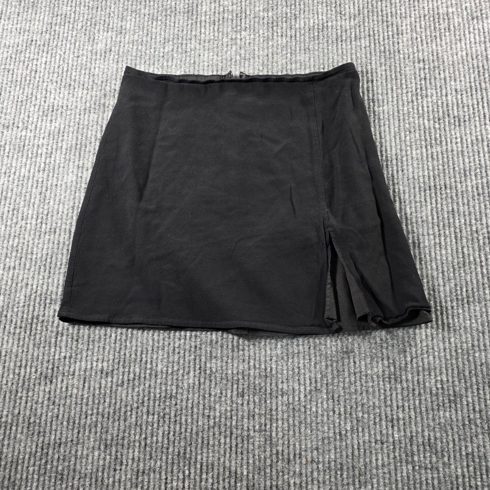 Sunday Best Aritzia Black Mini Skirt with‎ Front Slit Size 4 Hidden Back Zipper